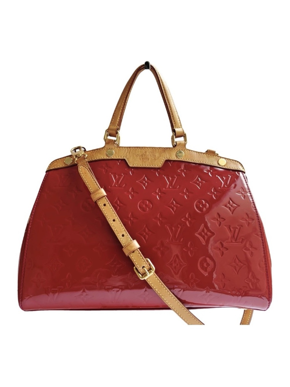 Louis Vuitton Vernis Red Leather Tote Shoulder Bag Patent Monogram